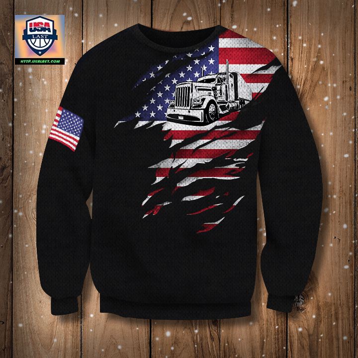 Truck American Flag 3D Sweater Pride Truck Driver Sweater Winter Gift Truck Driver Gift