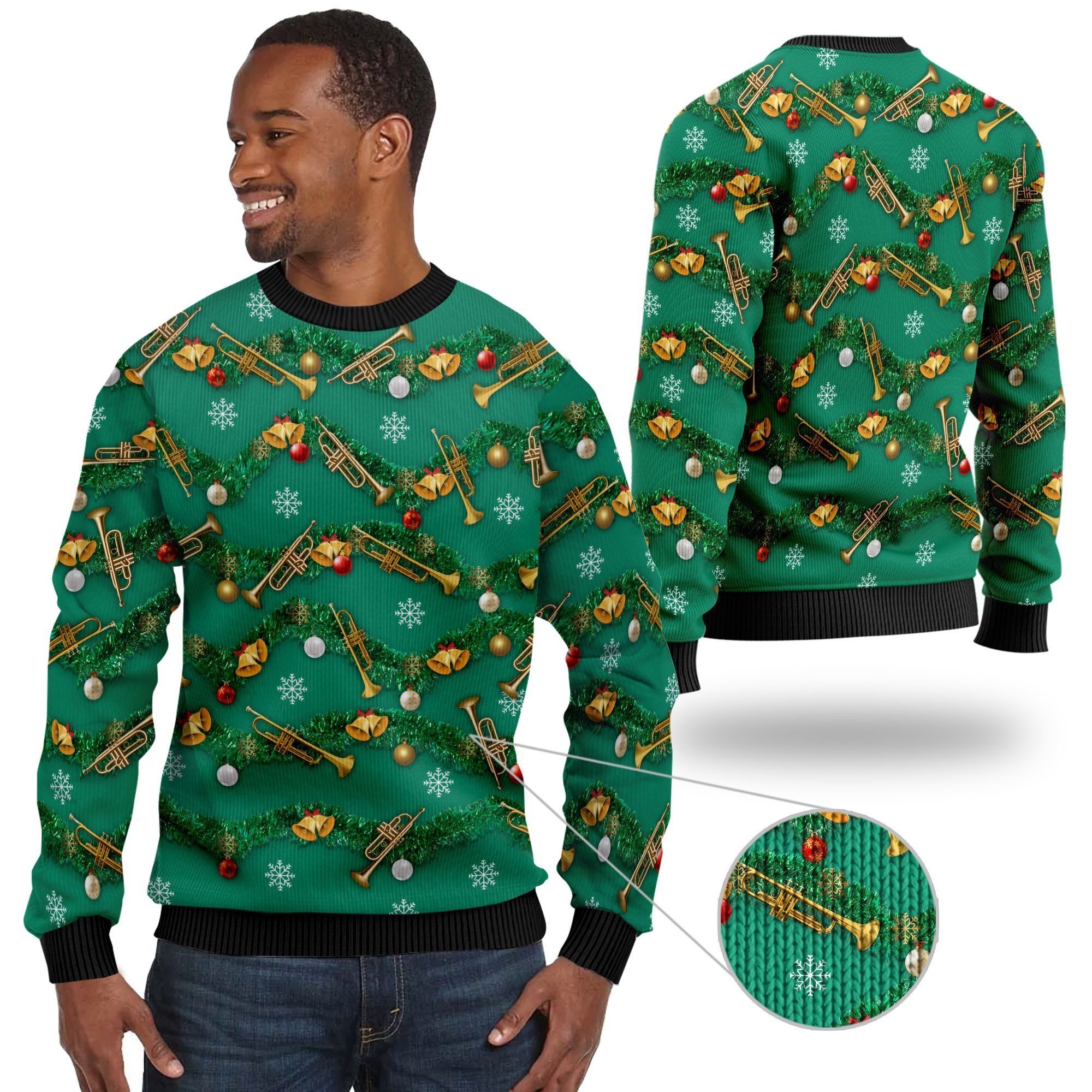 Trumpets Tinsel Christmas Decoration Ugly Christmas Sweater For Trumpeters And Instrument Lovers On Christmas Days