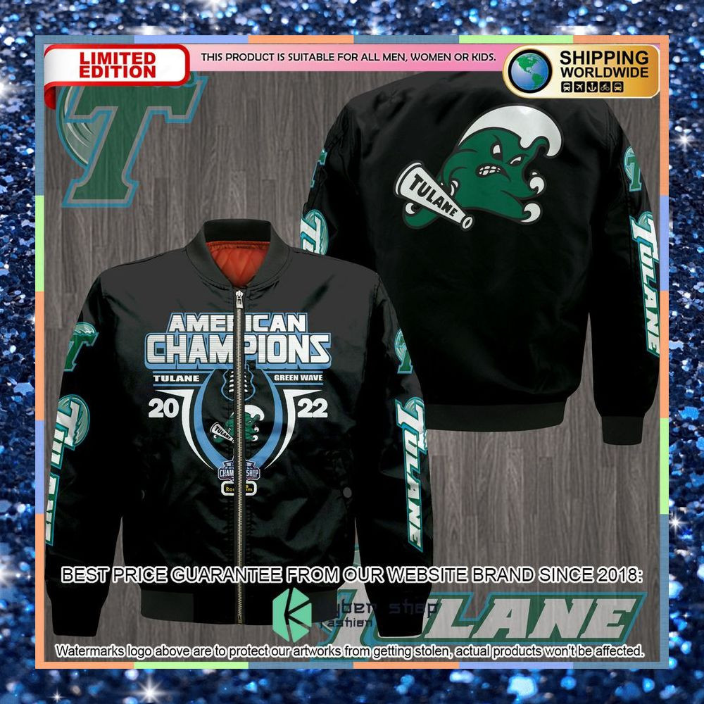 Tulane Green Wave Aac Champions Black Bomber Jacket | NCAA College Team Jacket for Men & Women | Sports Fan Gift
