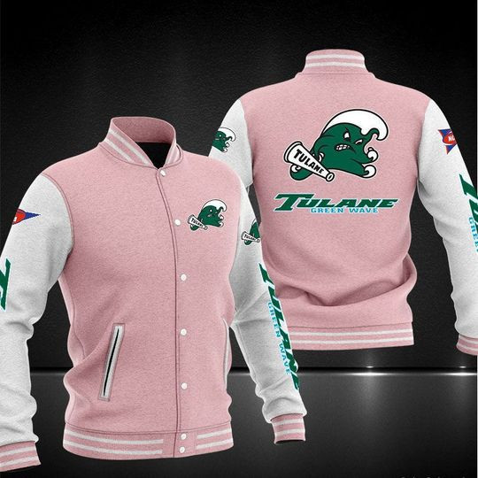 Tulane Green Wave Pink White Varsity Baseball Jacket for Men & Women | NCAA Team Fan Gift