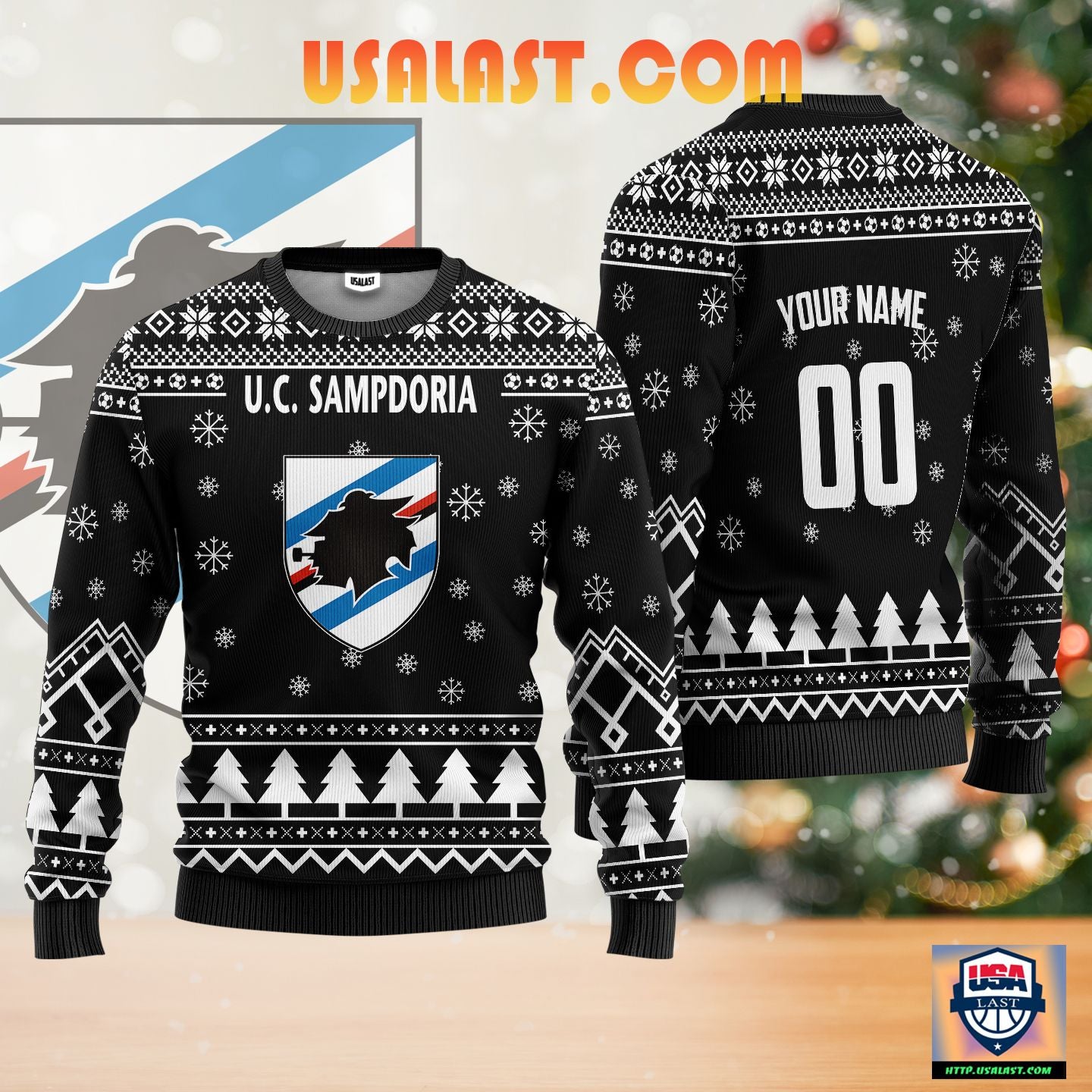 U.C Sampdoria Personalized Ugly Christmas Sweater Black Version