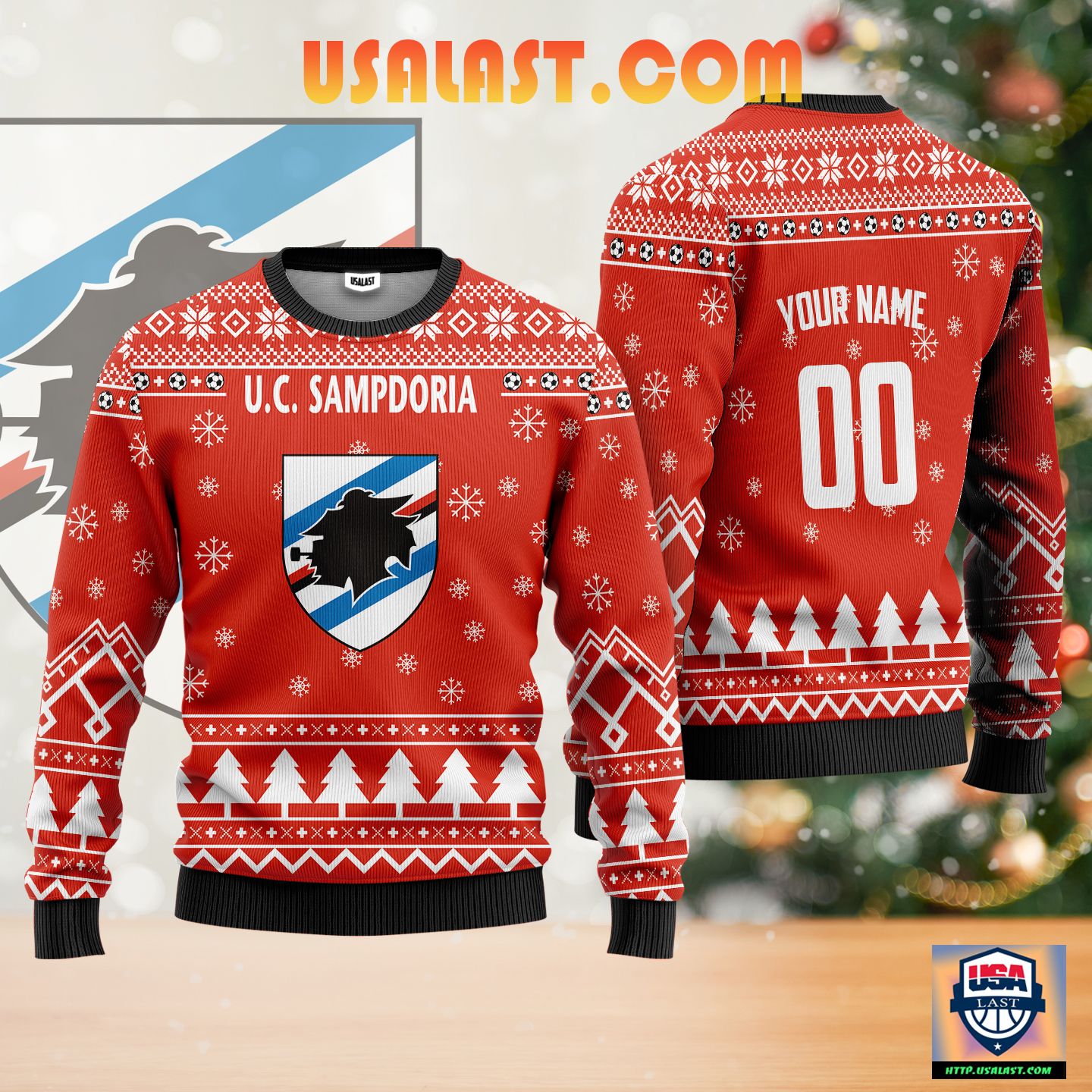 U.C Sampdoria Personalized Ugly Christmas Sweater Red Version