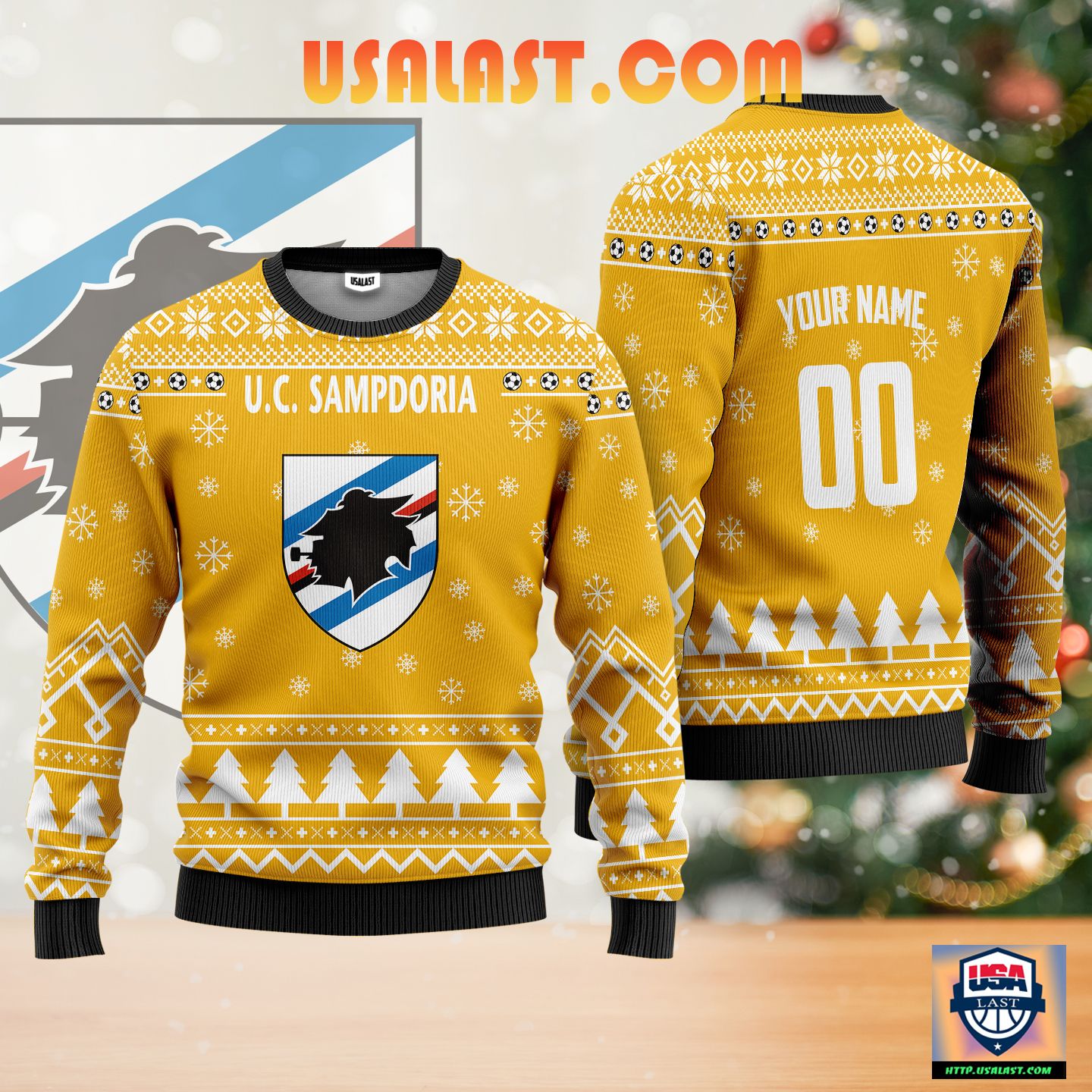 U.C Sampdoria Personalized Ugly Christmas Sweater Yellow Version