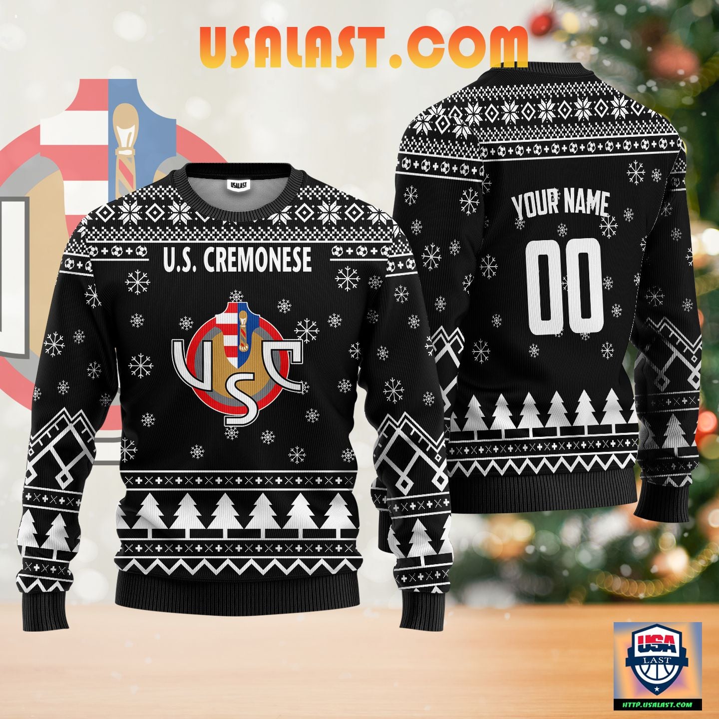 U.S. Cremonese Personalized Ugly Christmas Sweater Black Version