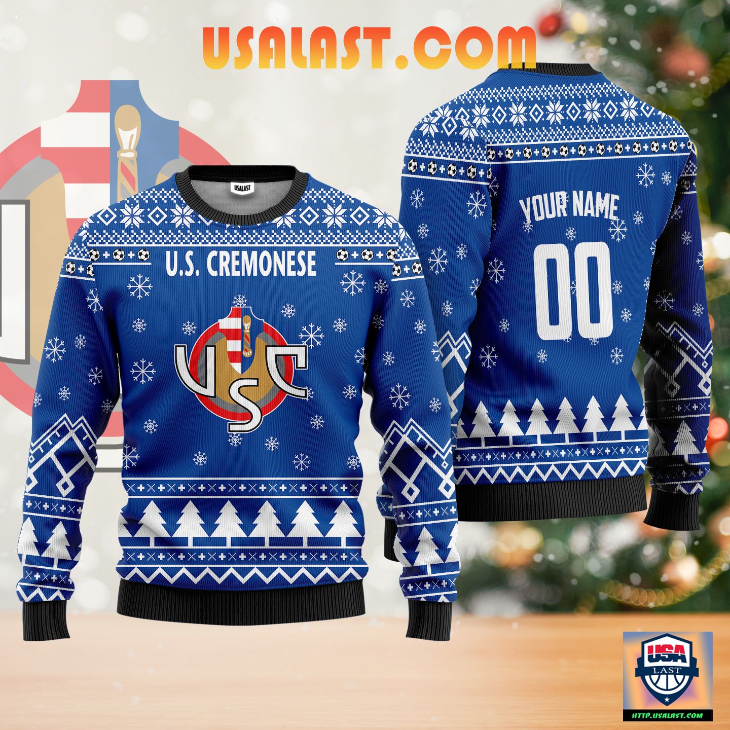 U.S. Cremonese Personalized Ugly Christmas Sweater Blue Version