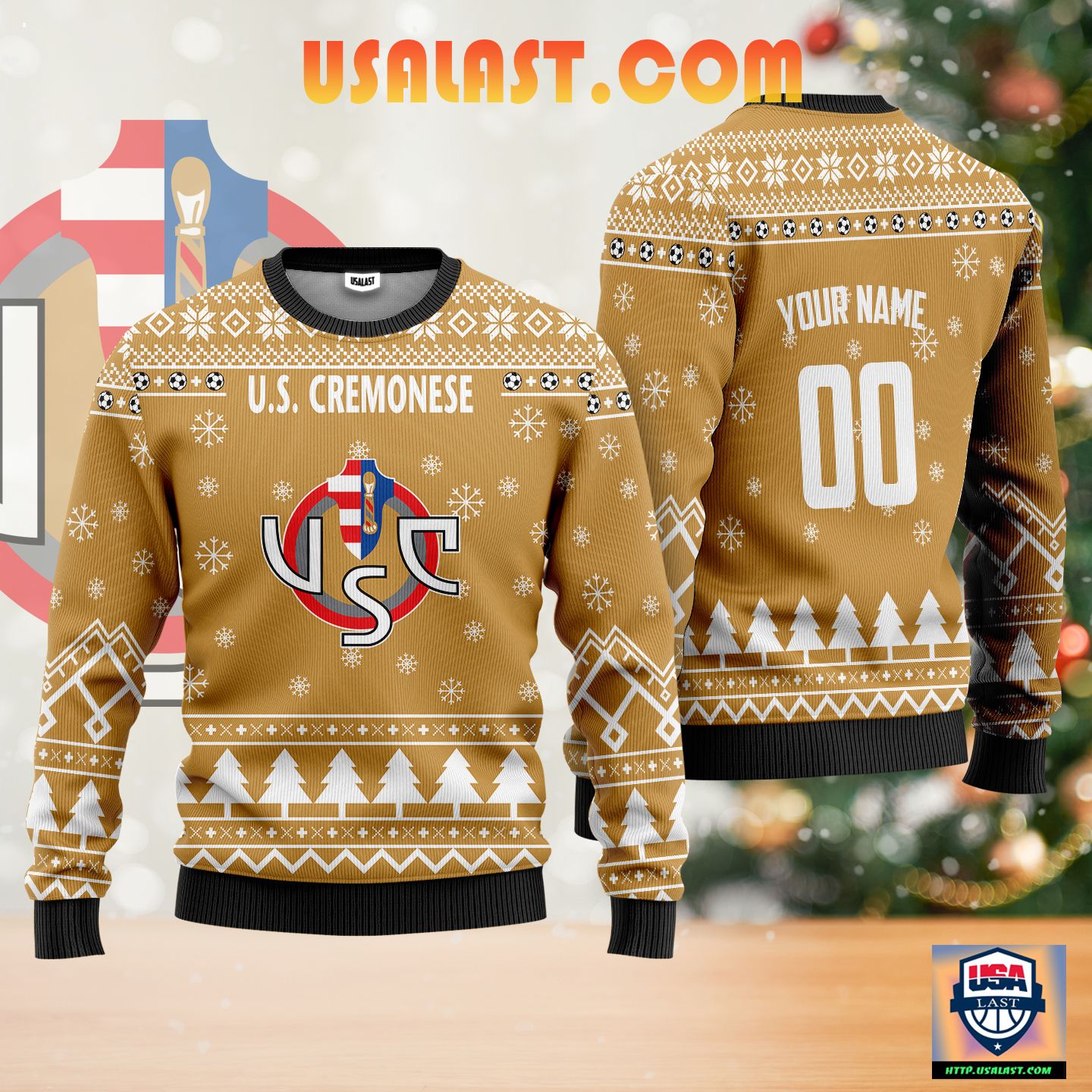 U.S. Cremonese Personalized Ugly Christmas Sweater Gold Version