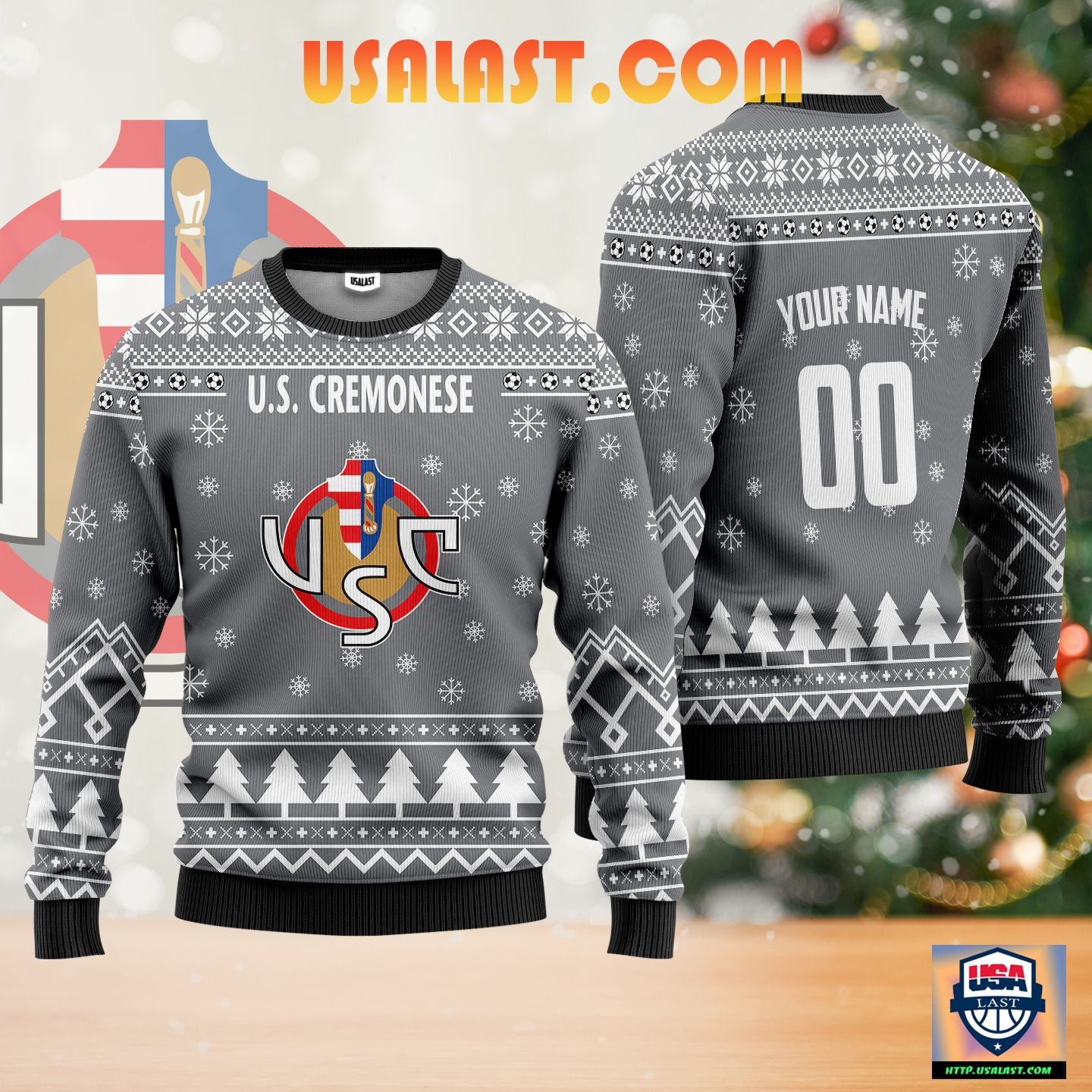 U.S. Cremonese Personalized Ugly Christmas Sweater Gray Version