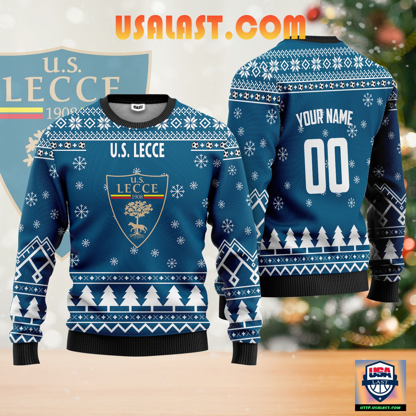 U.S. Lecce Personalized Ugly Christmas Sweater Blue Version