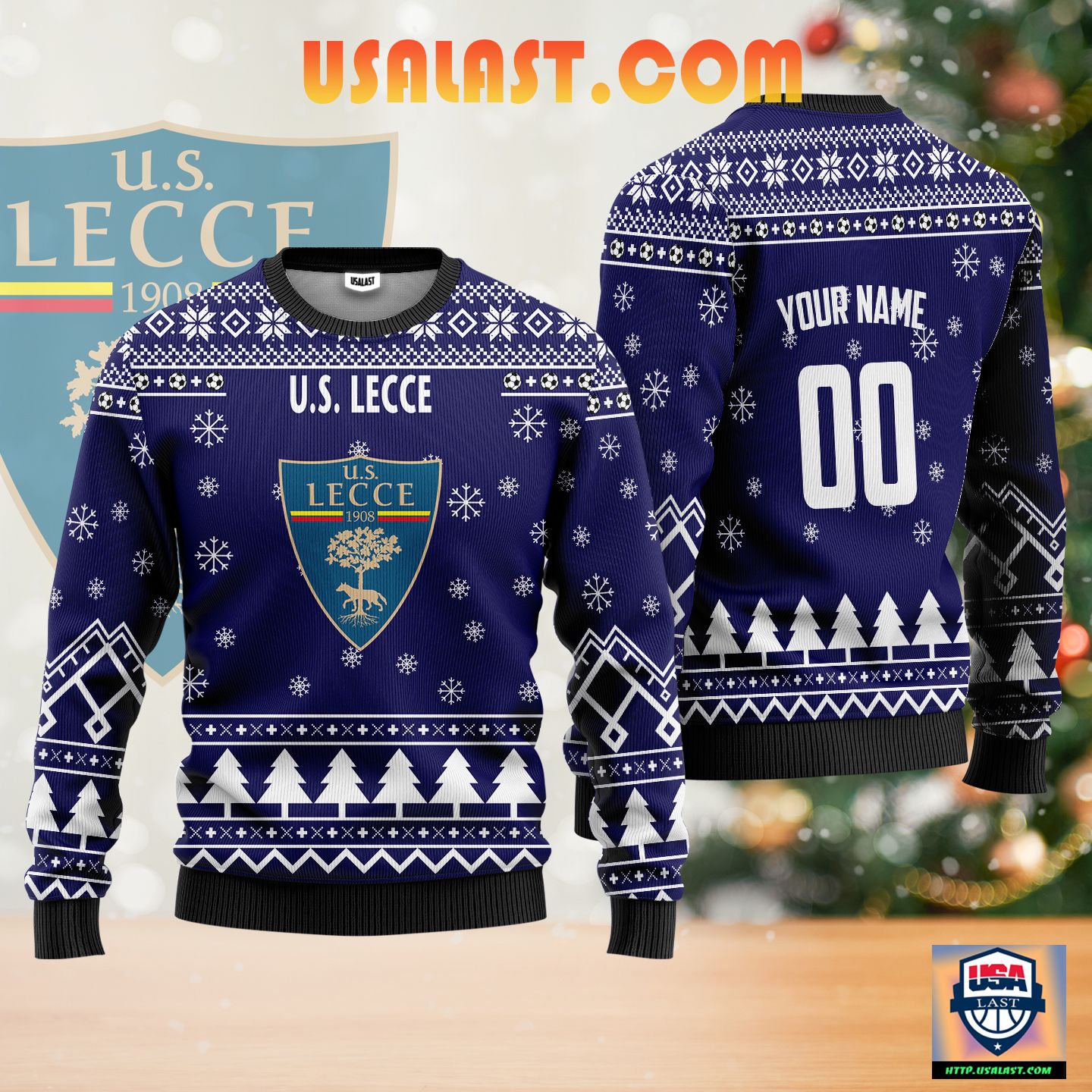 U.S. Lecce Personalized Ugly Christmas Sweater Navy Version