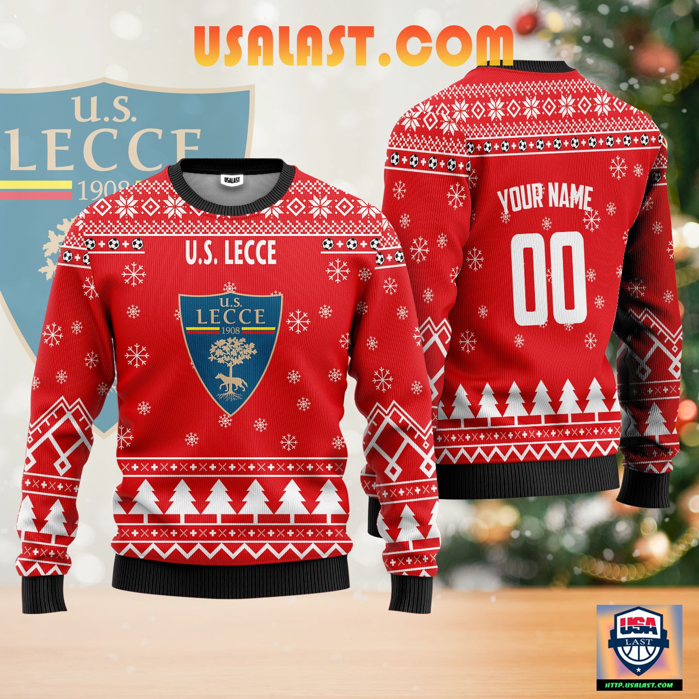 U.S. Lecce Personalized Ugly Christmas Sweater Red Version