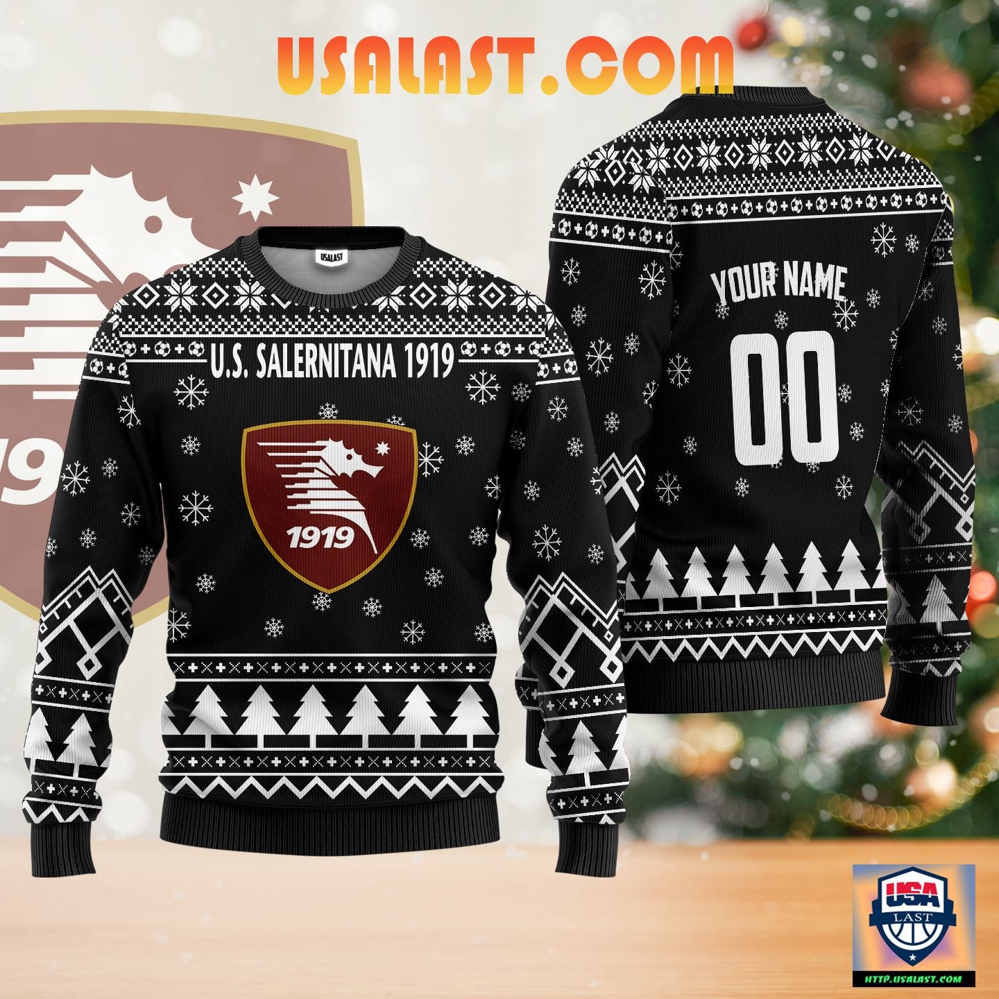 U.S. Salernitana 1919 Personalized Ugly Christmas Sweater Black Version