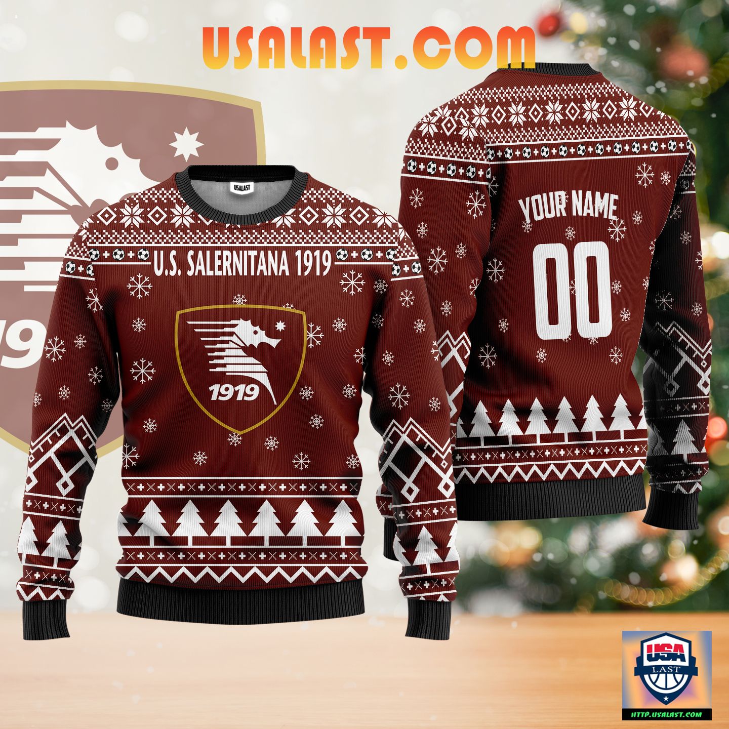 U.S. Salernitana 1919 Personalized Ugly Christmas Sweater Brown Version