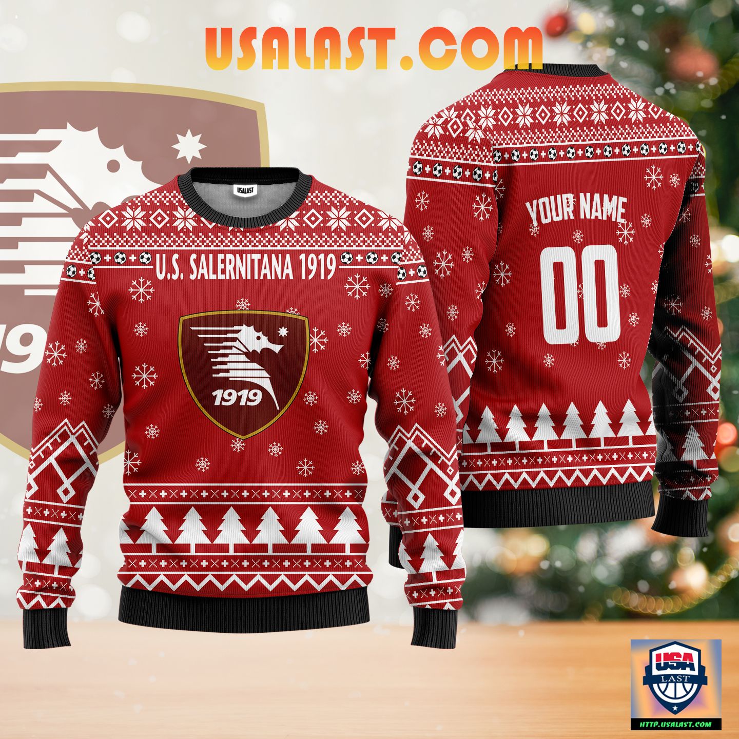 U.S. Salernitana 1919 Personalized Ugly Christmas Sweater Red Version
