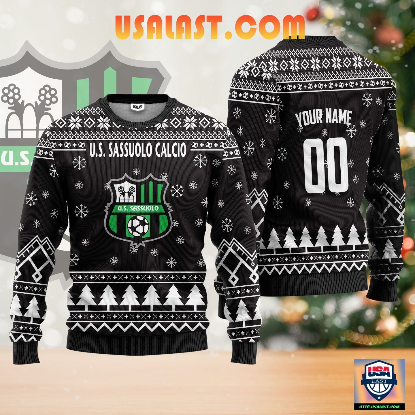 U.S. Sassuolo Calcio Personalized Ugly Christmas Sweater Black Version