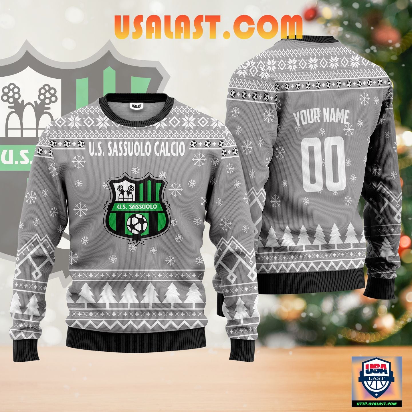 U.S. Sassuolo Calcio Personalized Ugly Christmas Sweater Gray Version