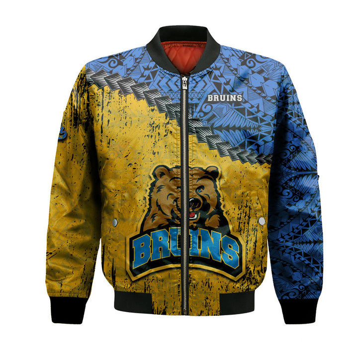 UCLA Bruins Blue Gold Polynesian Bomber Jacket | NCAA College Team Jacket for Men & Women | Sports Fan Gift