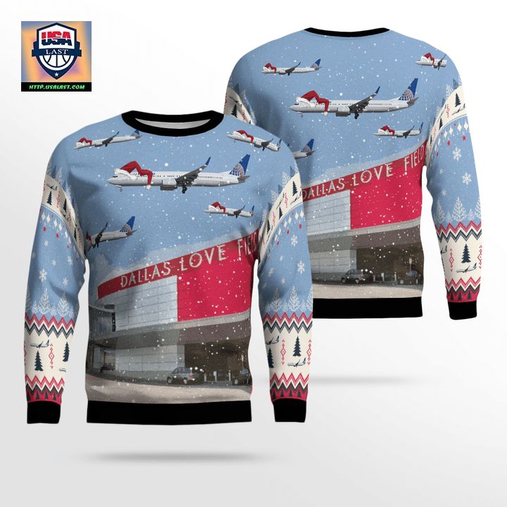 United Airlines Boeing 737-900 over Dallas Love Field Christmas AOP Sweater