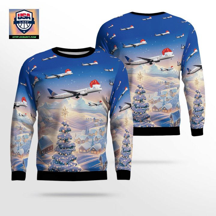 United Airlines Boeing 787-9 Dreamliner Christmas Sweater 3D