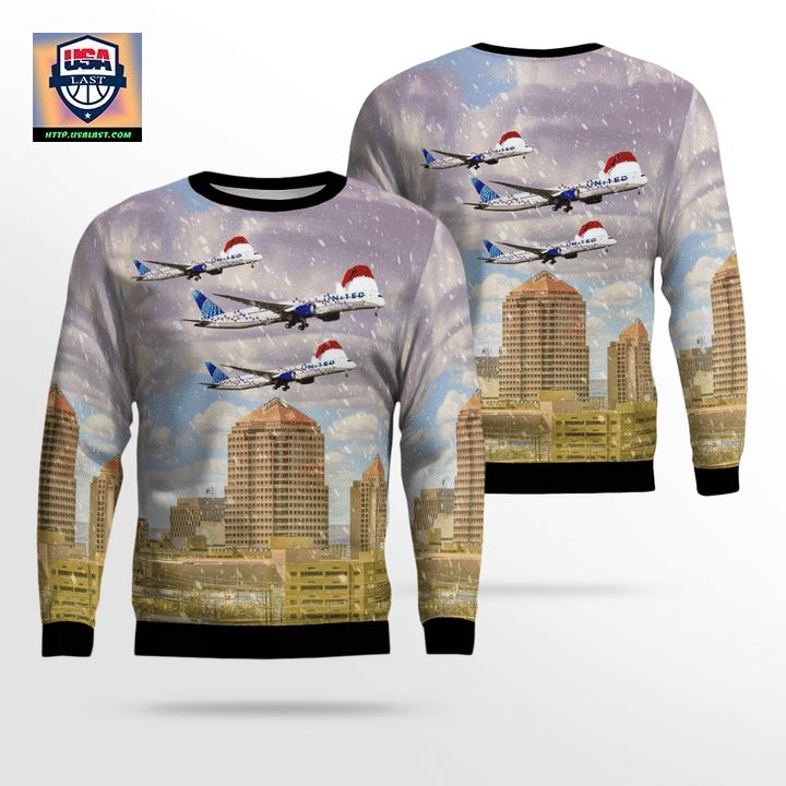United Airlines Boeing 787 Dreamliner Over Albuquerque AOP Sweater