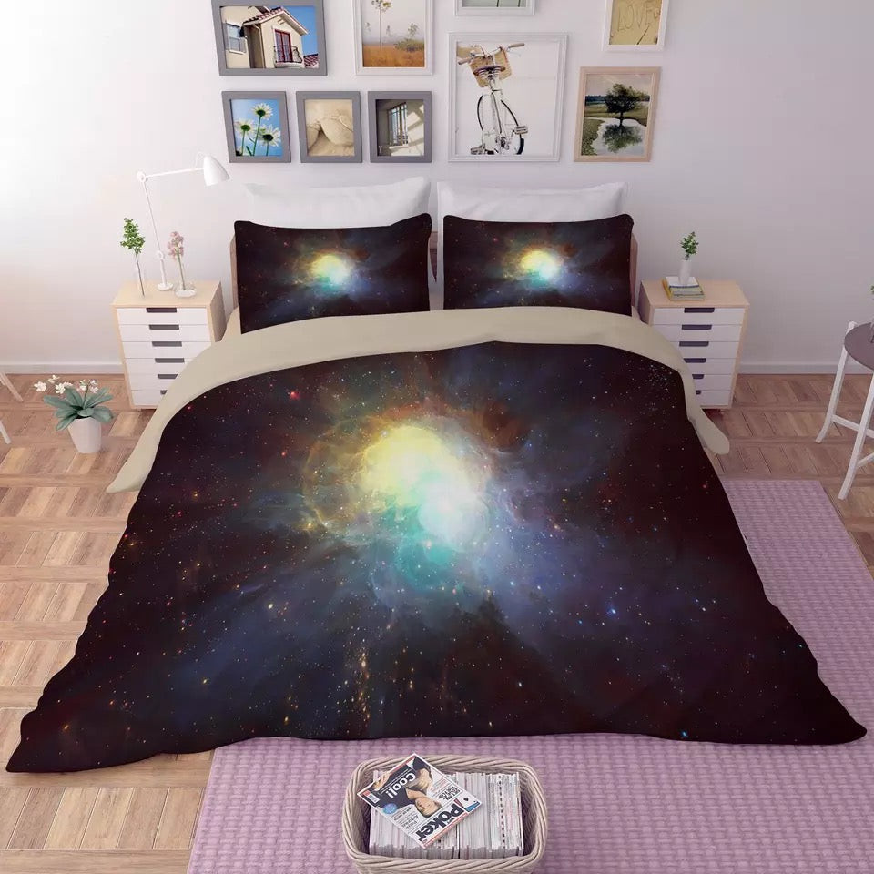 Universe Outer Space Themed Galaxy Duvet Cover Quilt Cover Pillowcase Bedding Set Bed Linen Home Bedroom Decor