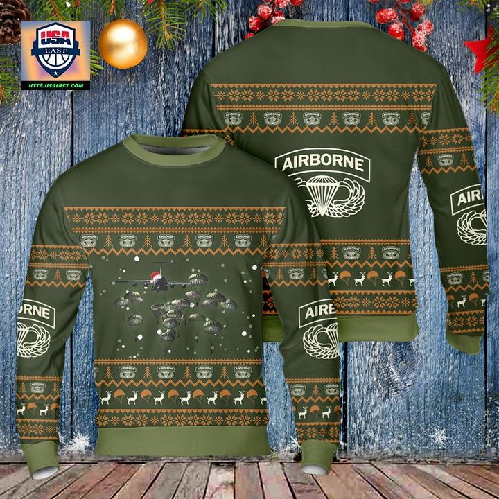 US Army Paratroopers With The 82nd Airborne Division Parachute Christmas Sweater 3D