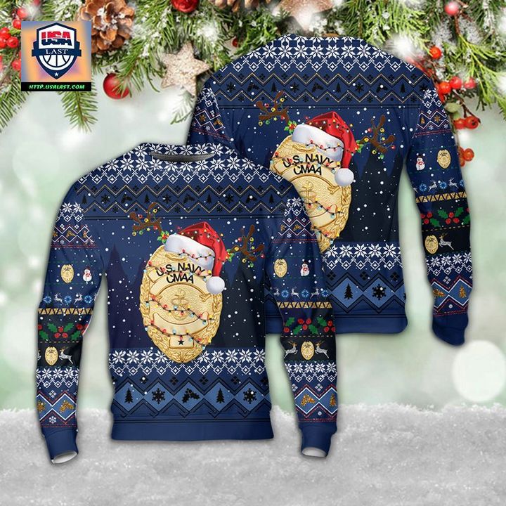 US Navy Command Master-At-Arms CMAA Badge Christmas AOP Sweater
