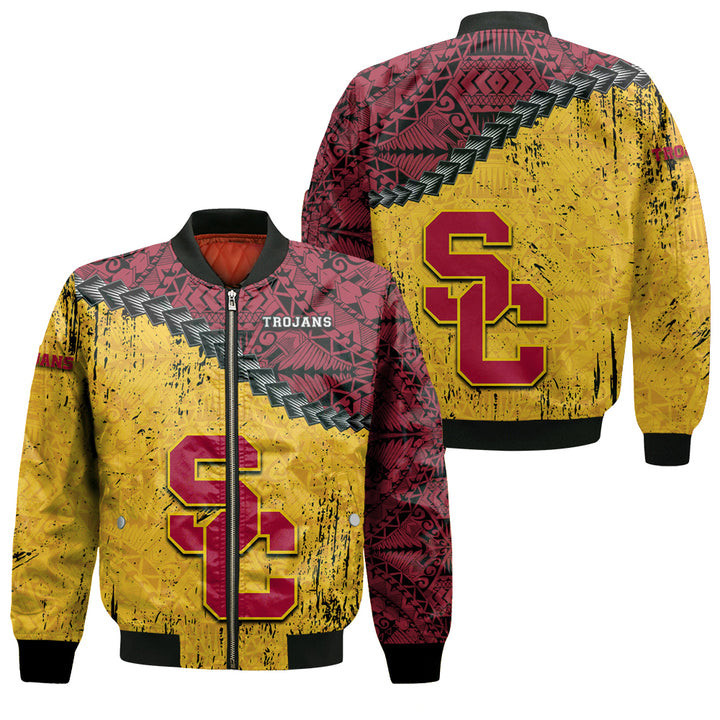 USC Trojans Cardinal Gold Bomber Jacket | NCAA College Team Jacket for Men & Women | Sports Fan Gift