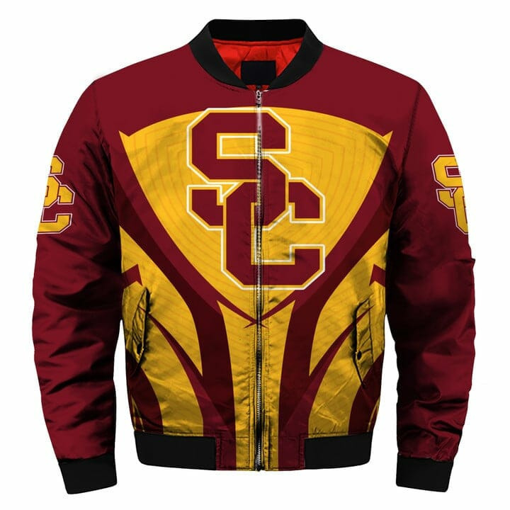 USC Trojans Cardinal Gold Bomber Jacket | NCAA College Team Jacket for Men & Women | Sports Fan Gift