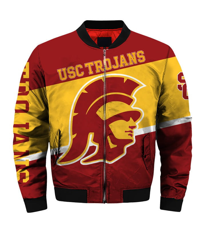 USC Trojans Cardinal Gold Bomber Jacket | NCAA College Team Jacket for Men & Women | Sports Fan Gift