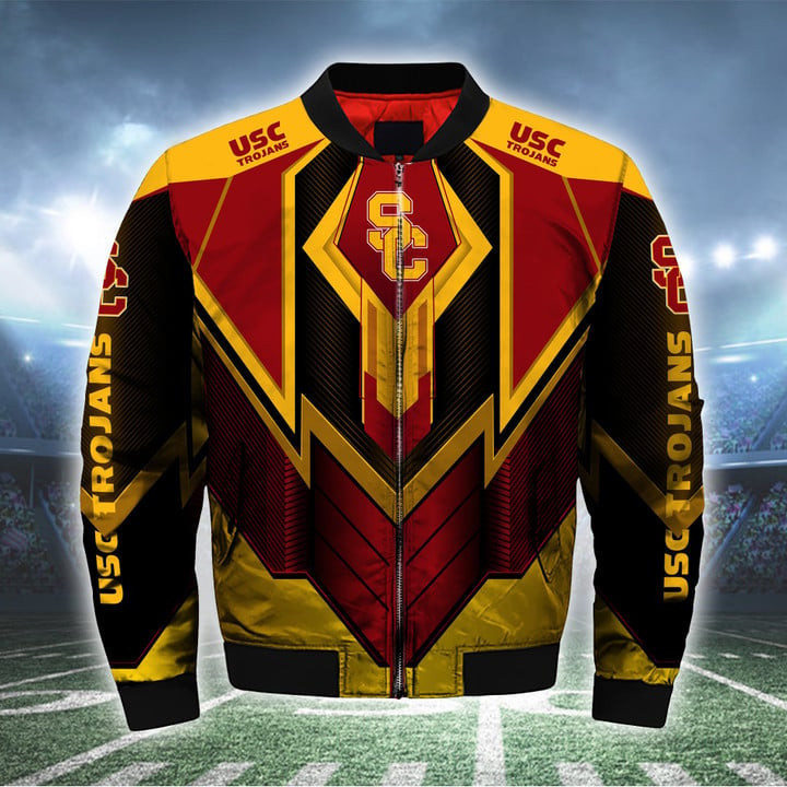 USC Trojans Gold Black Bomber Jacket | NCAA College Team Jacket for Men & Women | Sports Fan Gift