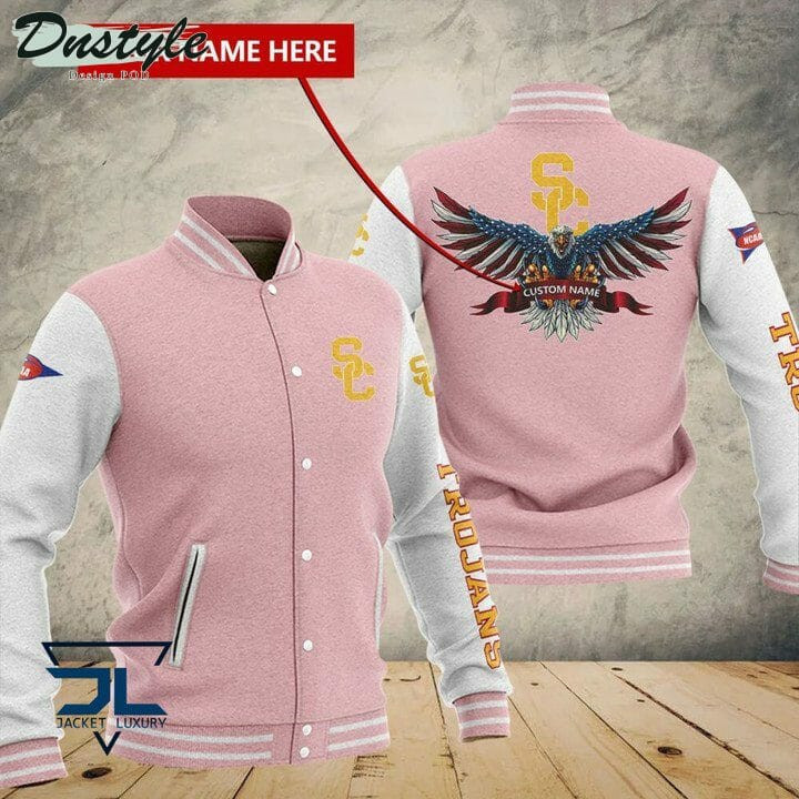 USC Trojans Personalized Name Pink Varsity Baseball Jacket for Men & Women | NCAA Team Fan Gift