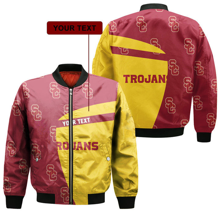 USC Trojans Personalized Text Cardinal Gold Bomber Jacket | NCAA College Team Jacket for Men & Women | Sports Fan Gift