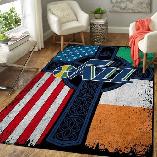 Utah Jazz Basketball Irish St Patricks Day Flag Cross 3D Rectangle Area Rug – Full Print Carpet For Living Room & Bedroom Home Decor