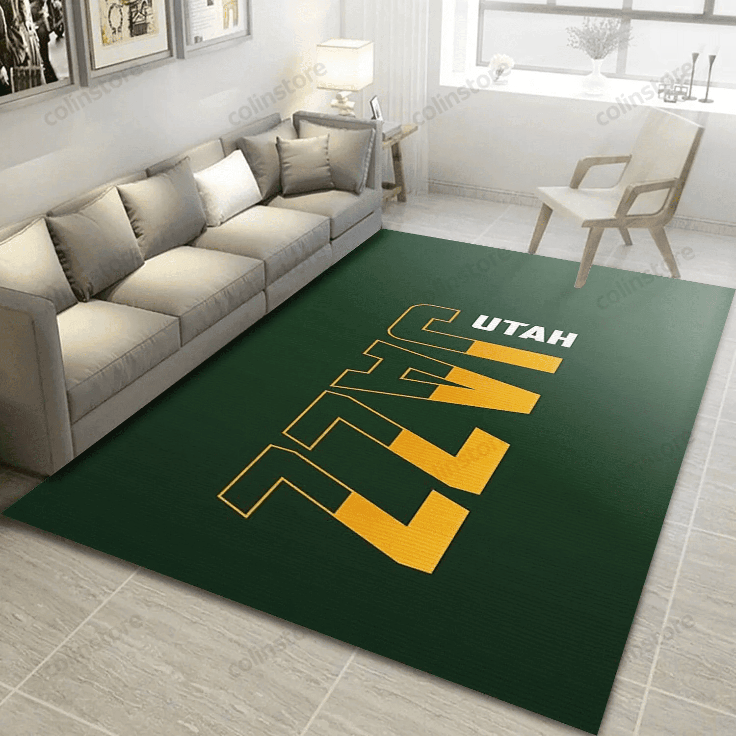 Utah Jazz Green Living Room Rectangle Area Rug – Full Print Carpet For Living Room & Bedroom Home Decor