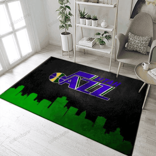 Utah Jazz Skyline Team Logo Rectangle Area Rug – Full Print Carpet For Living Room & Bedroom Home Decor