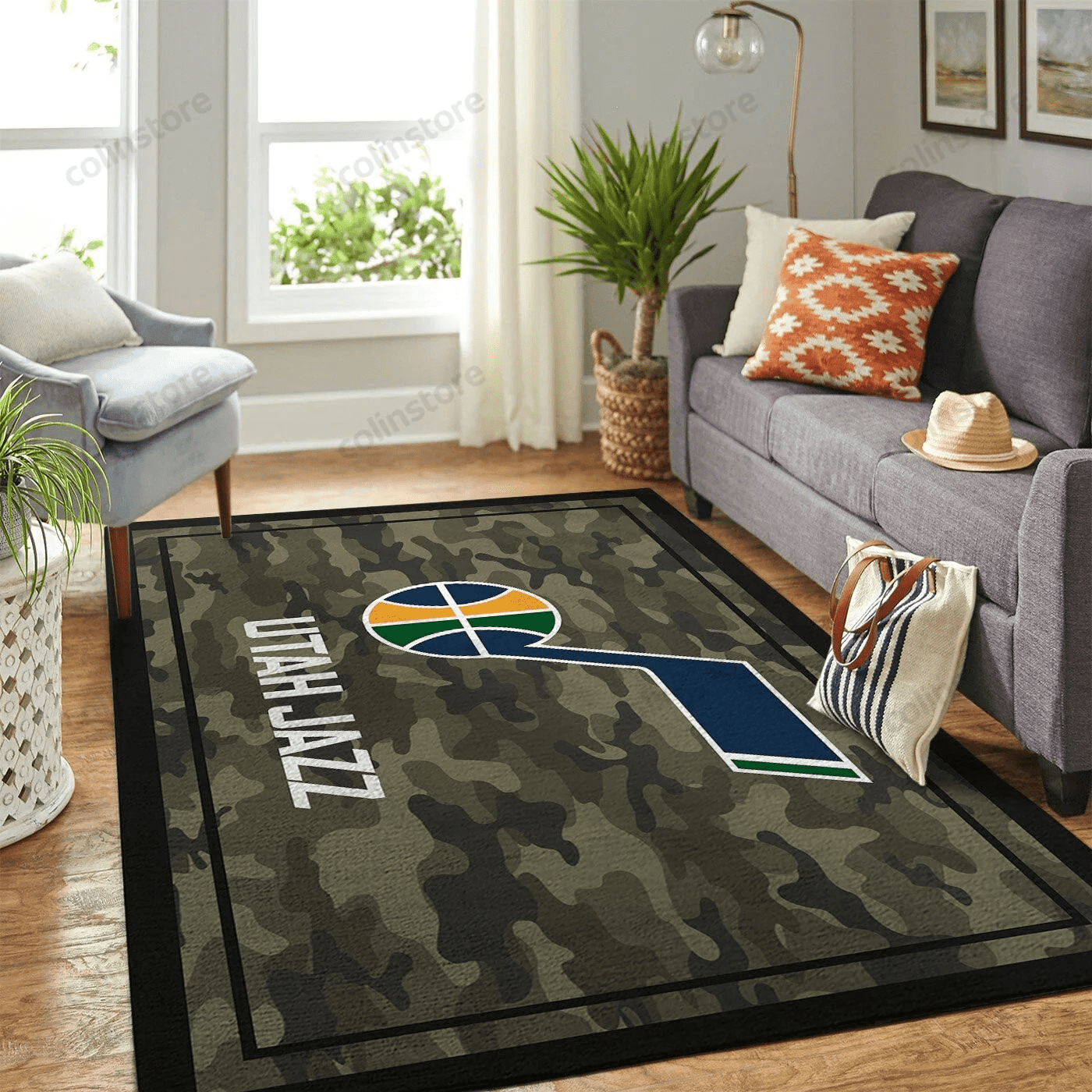 Utah Jazz Team Logo Camouflage 3D Rectangle Area Rug – Full Print Carpet For Living Room & Bedroom Home Decor