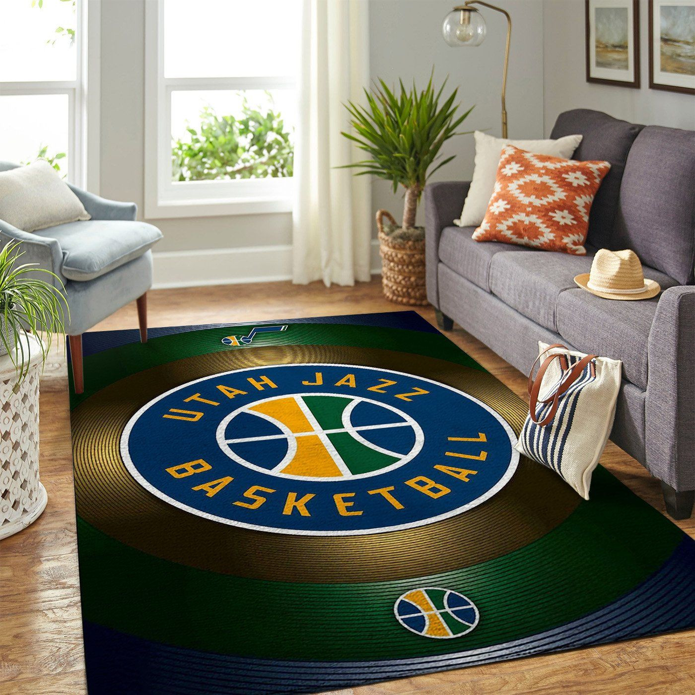 Utah Jazz Team Logo Rectangle Area Rug – Full Print Carpet For Living Room & Bedroom Home Decor