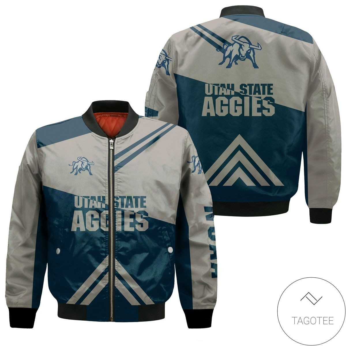 Utah State Aggies Stripes Cross Shoulders Bomber Jacket | NCAA College Team Jacket for Men & Women | Sports Fan Gift