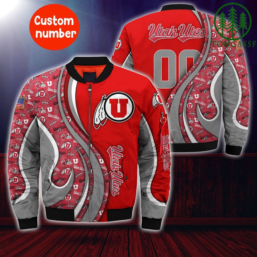 Utah Utes Personalized Name Number Red Grey Bomber Jacket | NCAA College Team Jacket for Men & Women | Sports Fan Gift