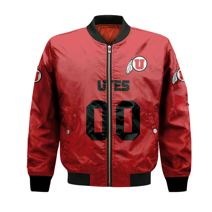 Utah Utes Personalized Text Number Red Ombre Bomber Jacket | NCAA College Team Jacket for Men & Women | Sports Fan Gift