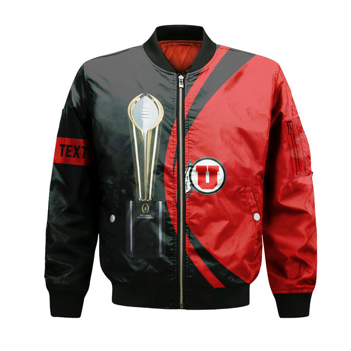 Utah Utes Personalized Text Red Black National Champions Bomber Jacket | NCAA College Team Jacket for Men & Women | Sports Fan Gift