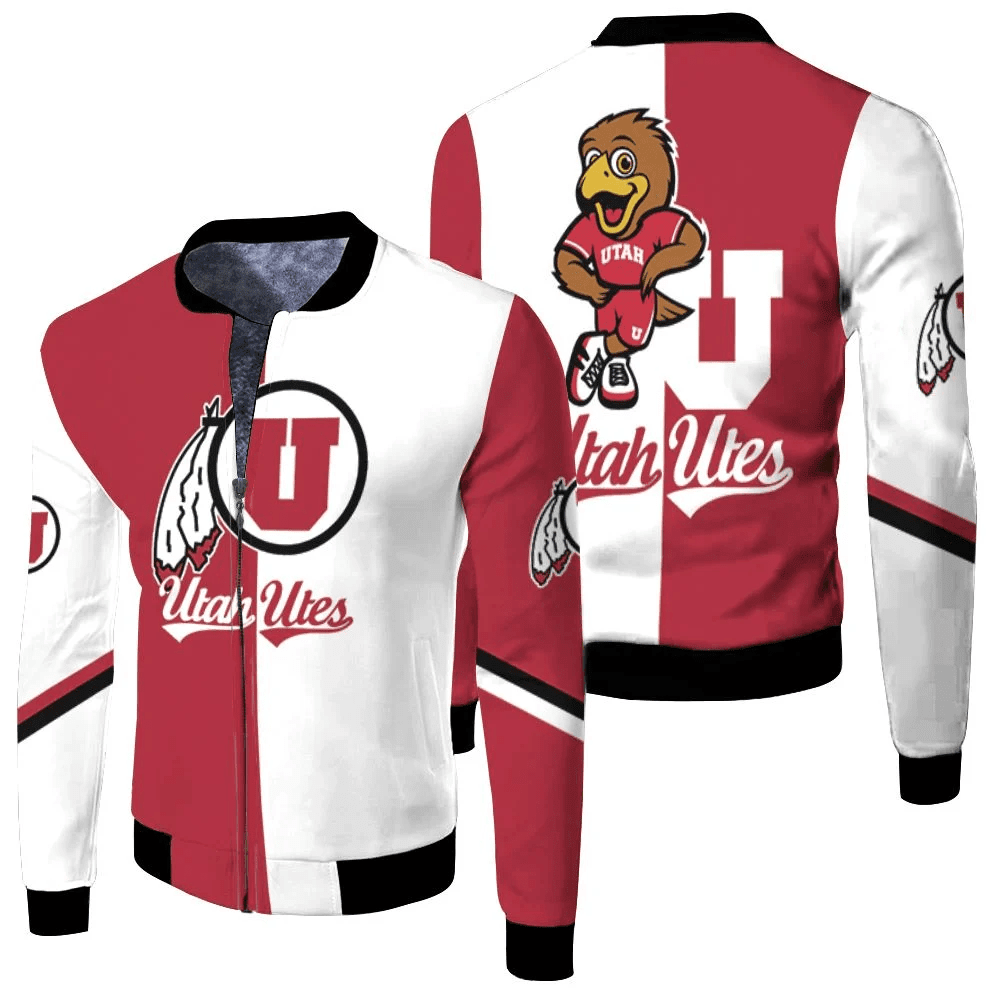 Utah Utes Red White Mascot Bomber Jacket | NCAA College Team Jacket for Men & Women | Sports Fan Gift
