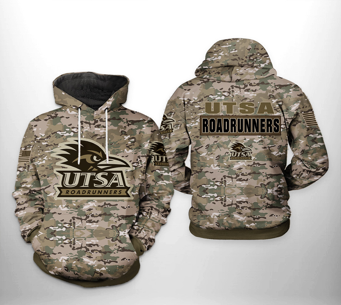UTSA Roadrunners NCAA Camo Veteran 3D All Over Print Hoodie & Zip Hoodie