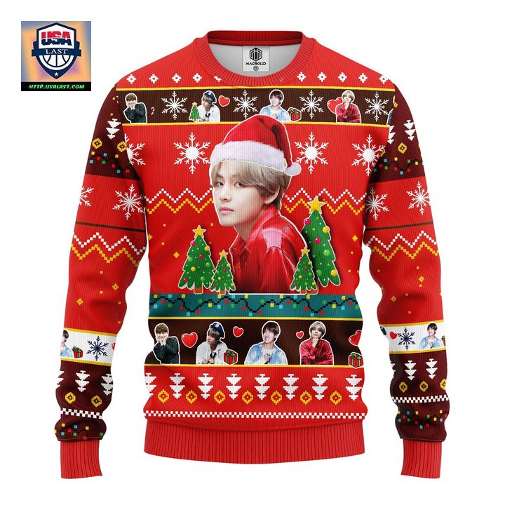 V Bts Ugly Christmas Sweater Red Amazing Gift Idea Thanksgiving Gift