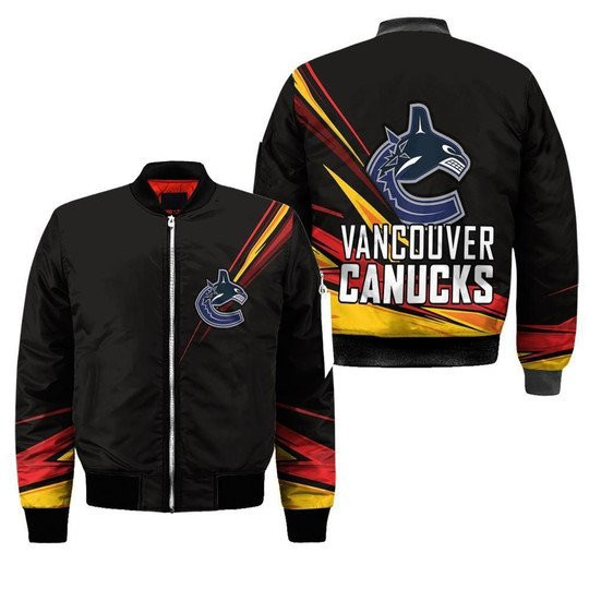 Vancouver Canucks Black Bomber Jacket | NHL Team Jacket for Men & Women | Hockey Fan Gift