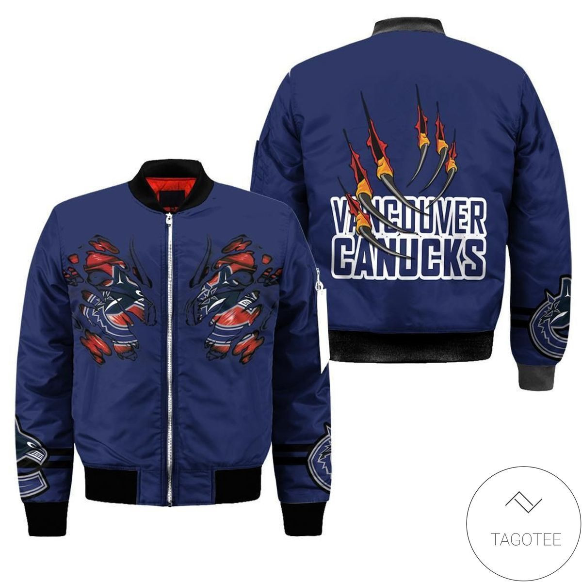 Vancouver Canucks Blue Logo Claws Bomber Jacket | NHL Team Jacket for Men & Women | Hockey Fan Gift