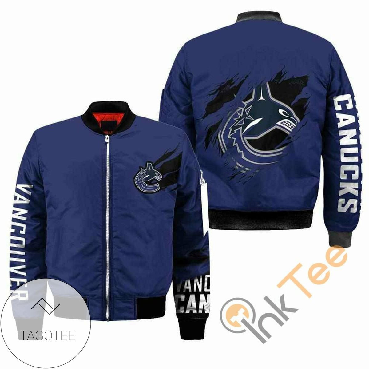 Vancouver Canucks Blue Logo Scratch Bomber Jacket | NHL Team Jacket for Men & Women | Hockey Fan Gift