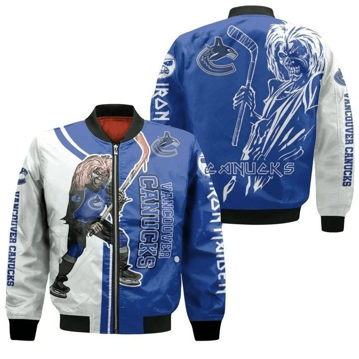Vancouver Canucks Blue White Zombie Player Bomber Jacket | NHL Team Jacket for Men & Women | Hockey Fan Gift