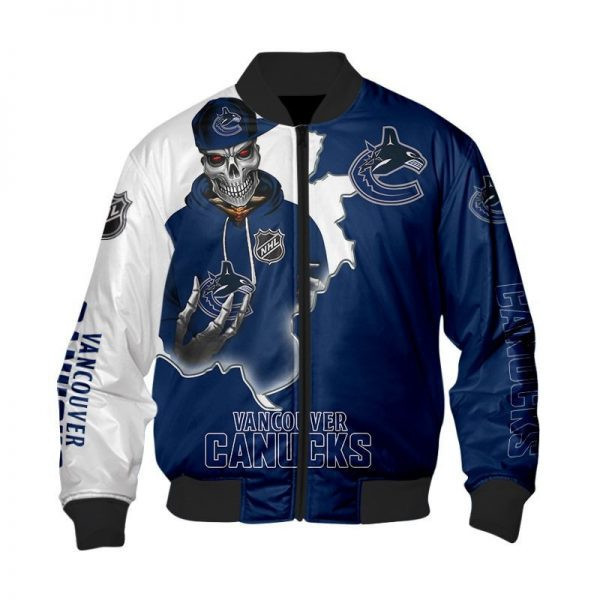 Vancouver Canucks Death Skull Bomber Jacket | NHL Team Jacket for Men & Women | Hockey Fan Gift