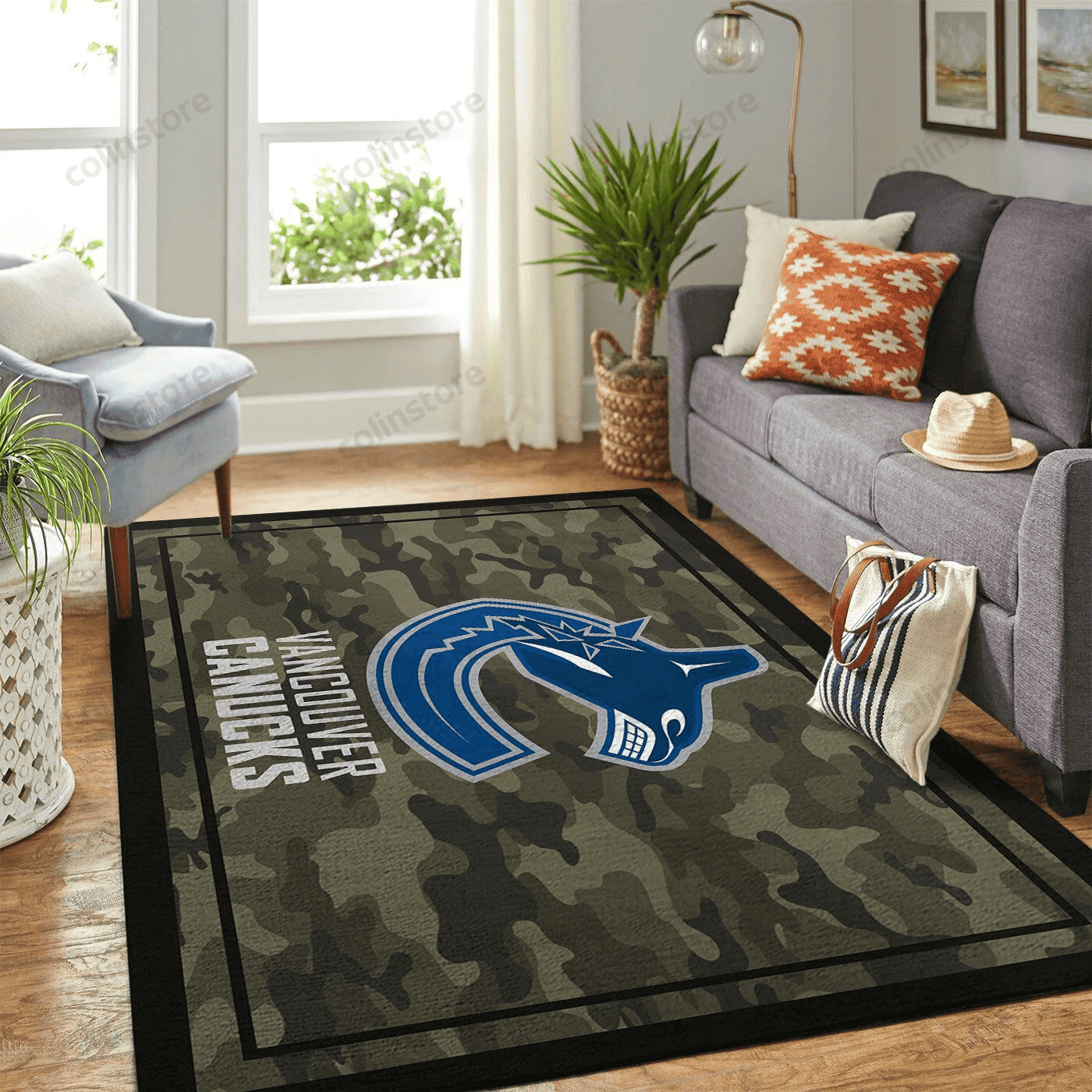 Vancouver Canucks Team Logo Camo Rectangle Area Rug – Full Print Carpet For Living Room & Bedroom Home Decor